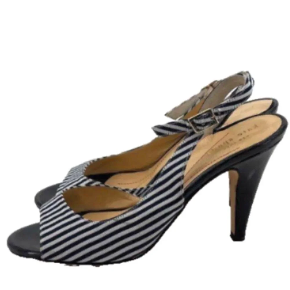 Kate Spade Designer Slingback Heels 6.5B Black White Pinstripe Classic Chic EUC